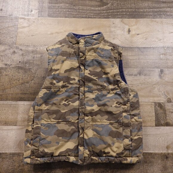 OshKosh Reversible Corduroy Puffer Vest Kids Size 7 Blue/Tan & Camo Outdoor - Picture 10 of 10